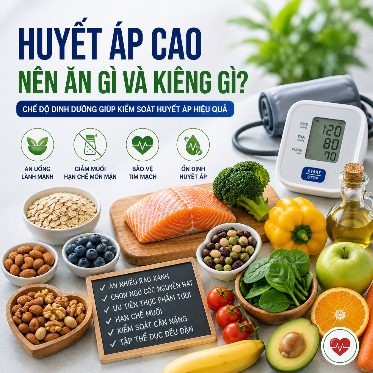 Huyết áp cao nên ăn gì và kiêng gì? Chế độ dinh dưỡng giúp kiểm soát huyết áp hiệu quả